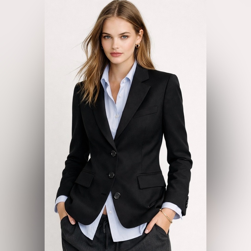J. Crew Black Wool Three Button Blazer Size 8
